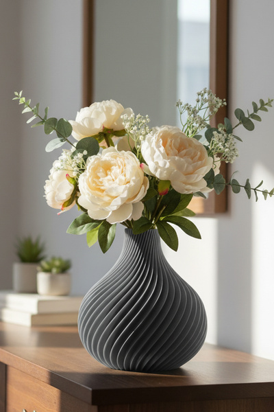 MEK Spiral Design Modern Decorative Vase Gray (18X18.5Cm)