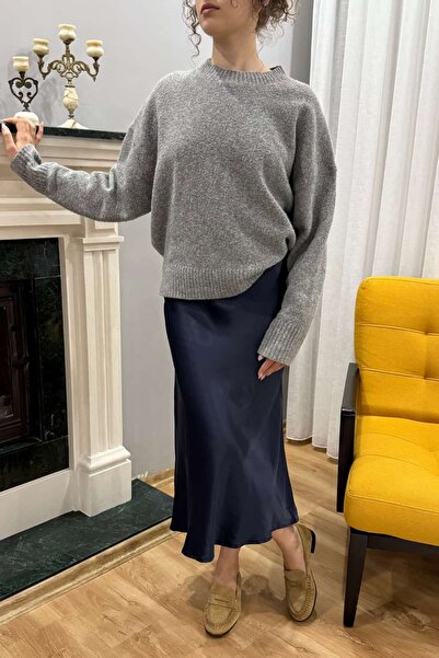 SeHlen Butik LACİVERT SATEN ETEK