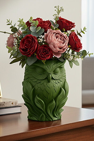 MEK مزهرية زخرفية بتصميم البومة باللون الأخضر (16×11.5 سم)