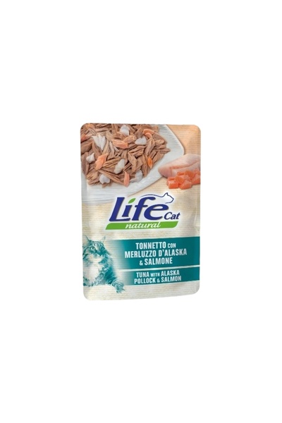 Life Cat لايف كات طعام رطب للقطط بالتونا والسلمون و الاسكا بولوك 70g