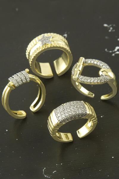 Generic Brand Mixed Luxury Zircon Stone Steel Ring 1 Piece