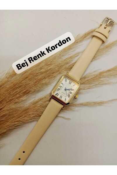 Brality Vintage Gold Case Beige Color Band Women Wristwatch Rectangle Roman N...