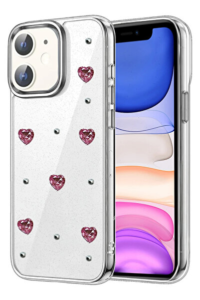 Nezih Case Apple iPhone 12 Compatible Transparent Glittery Elegant Case