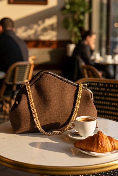 Selin Atelier Brown Suede Chain Shoulder and Portfolio Bag