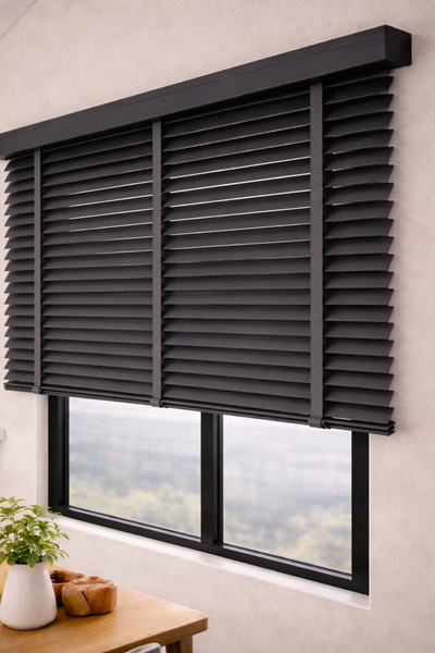 EYMENS HOME Nj-2409 Antrasit Renk %100 Gerçek Ahşap Jaluzi Perde 50 mm Zincir...