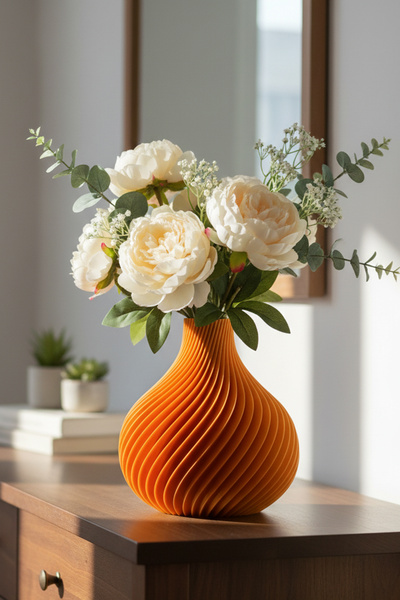 MEK Decorative Vase with Owl Motif Orange (16X11.5Cm)