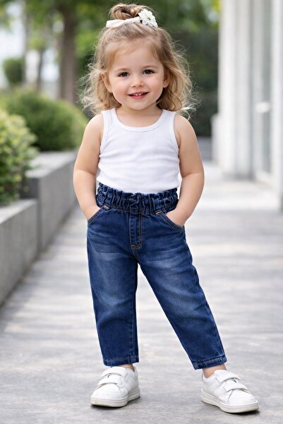 Chicsy Baby Kız Bebek Lastikli Bel Rahat Kalıp Günlük Denim Pantolon