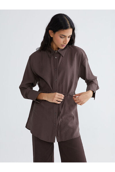 LC Waikiki Lcw Modestbrown Women's Shirt Tunic with Tie Detail