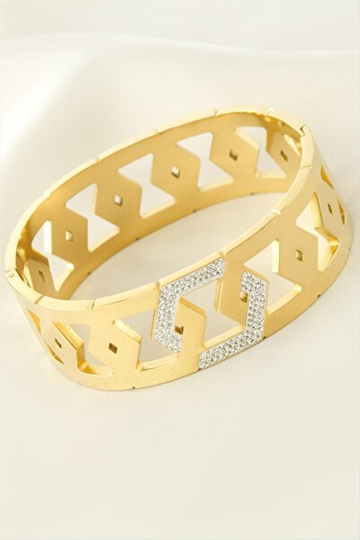 makay سوار فاخر من الفولاذ بحجر الزركون المثلث