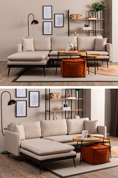 Pafu Leya Köşe Koltuk Takımı - Keten Krem