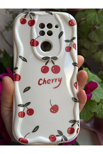 yuscerham Redmi Note 9 Uyumlu Kırmızı Kiraz Desenli Yumuşak Silikon Kılıf