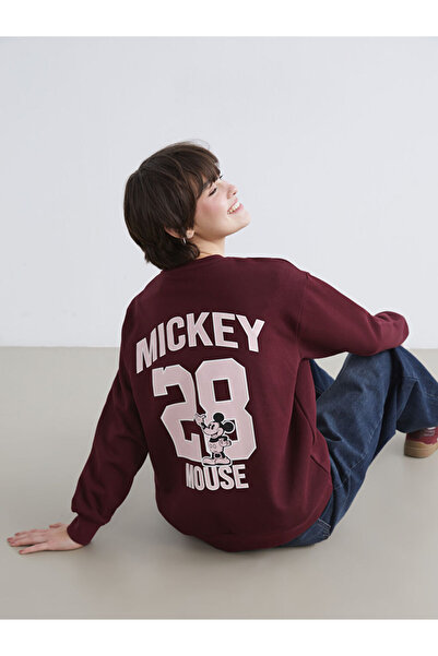 LC Waikiki Bordo crvena Mickey Mouse Štampano ženska debela majica