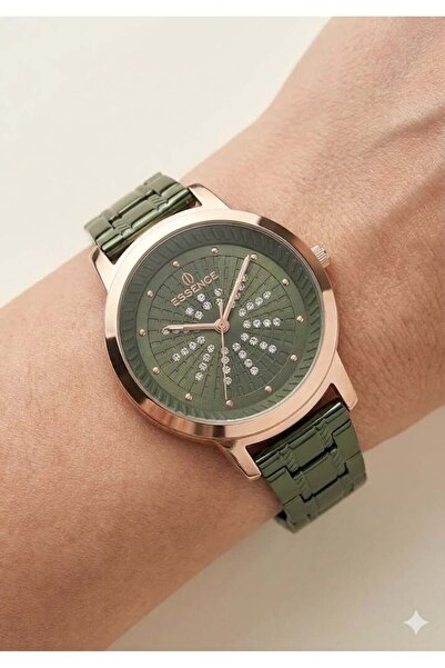 Essence Kadın 34 mm Çelik Kasa Yeşil Kordon Yeşil Kadran Analog Kol Saati