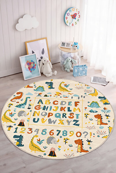Realhomes Canlı Renklerde Hayvanlar ve Alfabe Desenli Yuvarlak Çocuk Odası Ha...