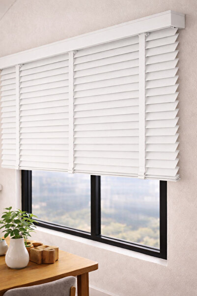 EYMENS HOME Nj-2401 Beyaz Renk %100 Gerçek Ahşap Jaluzi Perde 50 mm Zincirli ...
