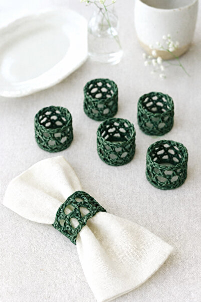 TOM COMPANY Kağıt İp Peçete Yüzüğü Peçete Halkası 6'lı-Koyu Yeşil