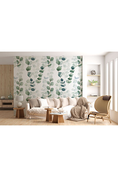 LOTUS AURA Yeşil Mavi Okaliptüs Yaprak Desenli Duvar Kağıdı, Pastel Renkli Su...