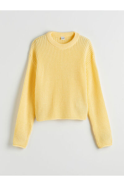 LC Waikiki LCW Kids Жълт велосипеден пуловер с деколте за момичета