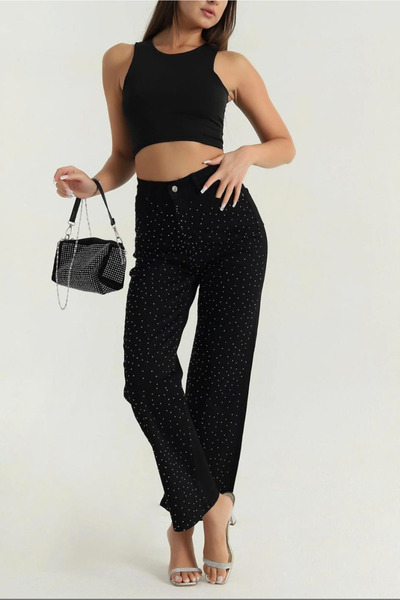 Velvet Black Women's Jeans with Rhinestones