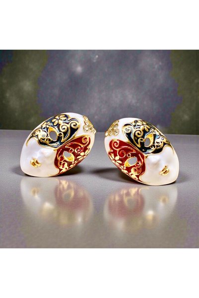 Rachel Silver Colorful Enamel Zircon Stone Gold Color Theater Mask Earrings
