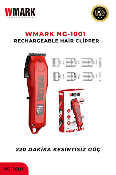 Wmark NG-1001 Şarjlı Saç Kesme Makinesi Bordo| LED Ekran, Uzun Süreli Kullanı...