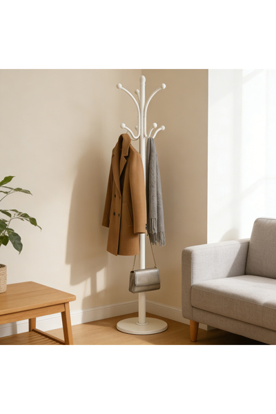 Bleco White fashion coat hanger with ball hook and round base