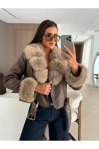 MODALİST Geaca din piele cu blana naturala maro ANI