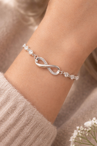 liore dünyası 925 Ayar Gümüş Zirkon Taşlı Sonsuzluk Figürlü Ayarlanabilir Bil...