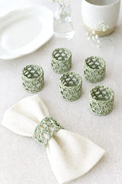 TOM COMPANY Kağıt İp Peçete Yüzüğü Peçete Halkası 6'lı-Çağla Yeşili