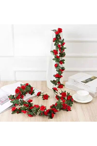 Yapay Çiçek Deposu Yapay Mini Güllü Sarılabilir Sarmaşık 240 cm Kırmızı Sarka...