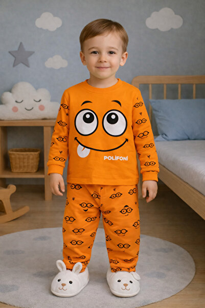 poli foni Erkek Çocuk Gülen Yüz 4-5-6Yaş Pijama Takımı