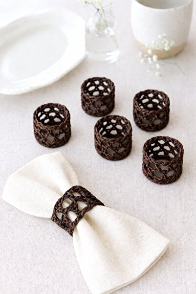 TOM COMPANY Kağıt İp Peçete Yüzüğü Peçete Halkası 6'lı-Acı Kahve