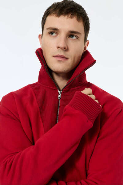 Koton Long Sleeve Fleece-Lined Half Zipper Sweatshirt