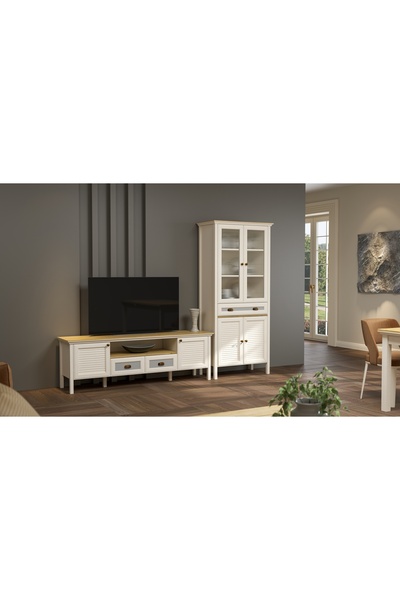 Sakura Ahşap Hunerika MİSTO SET 7 tv ünitesi-vitrin-krem/legnano-Minifiks Bağ...