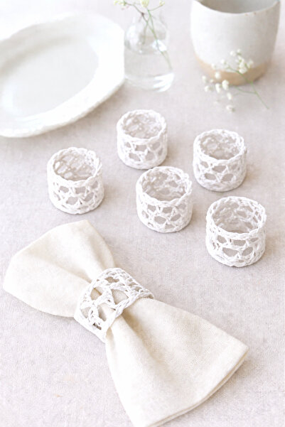 TOM COMPANY Kağıt İp Peçete Yüzüğü Peçete Halkası 6'lı-Beyaz