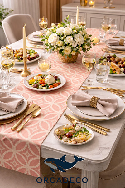 orcadeco -Modern Geometrik Desenli Pudra Runner–Şık ve Lüks Masa Dekoru | Sal...