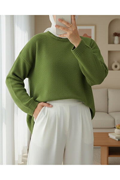Modamorfo Round Neck Casual Knitwear Sweater -F.Green