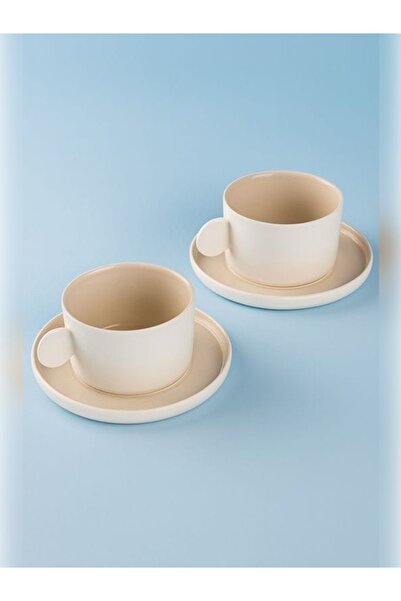 Tantitoni THIN BEYAZ BEJ PORSELEN İKİLİ FİNCAN SETİ 220ML