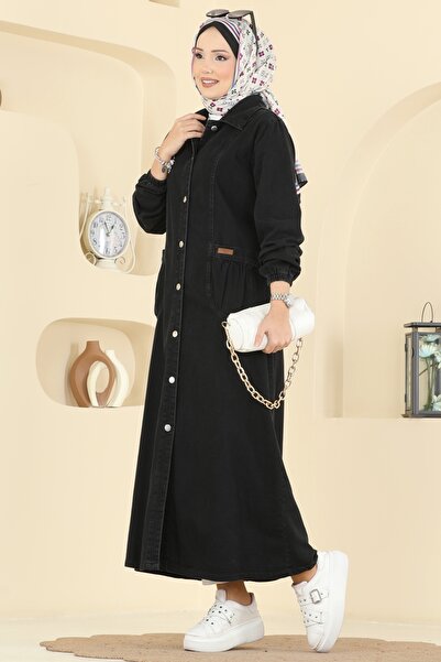 ModaMerve Cep Armalı Kot Elbise 7929ORG1169-MS Siyah Kot