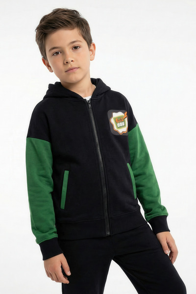 Kyron Boy's Multi-Colored Hooded College Jacket – Sporty Style Zippered Casual Sweatshirt Jacket