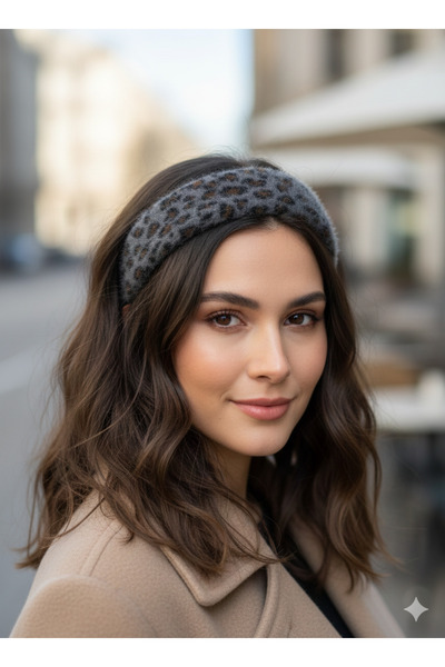 zeynhobi aksesuar Leopard Pattern Gray Plush Crown