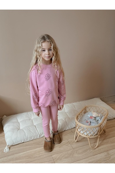 CARLA MARA Детски памучен суитшърт и клинчета, комплект от две части, розов