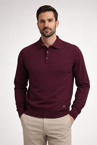 FORMENTİ Pulover pentru bărbați cu guler polo din amestec de lână și jacquard