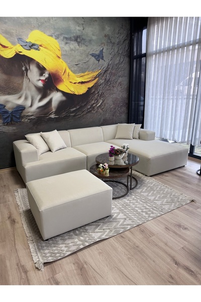 Erduran Mobilya Monza 3 modül+ puf uzanmalı köşe koltuk takımı, leke tutmaz k...