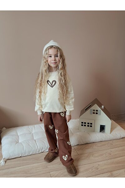 CARLA MARA Girl's Cotton Love Patterned Tracksuit Set Cream