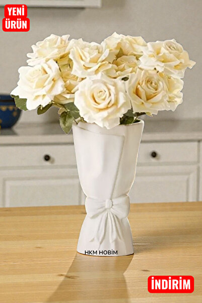 HKM Hobim Dekoratif İskandinav Vazo – Salon & Masa Üstü Fiyonlu Çiçeklik
