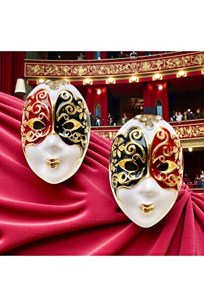 Rachel Silver أقراط على شكل قناع مسرحي بلون ذهبي مع أحجار الزركون الملونة الم...