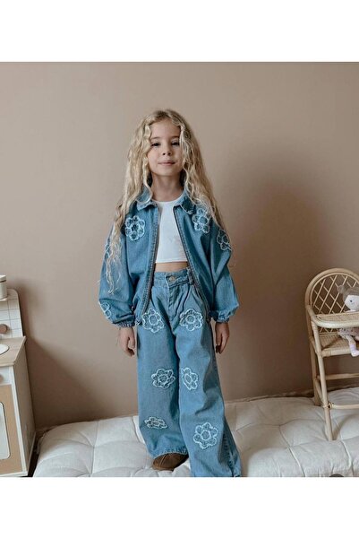 CARLA MARA Kız Çocuk Kot İkili Takım Ceket Pantolon Açık Mavi