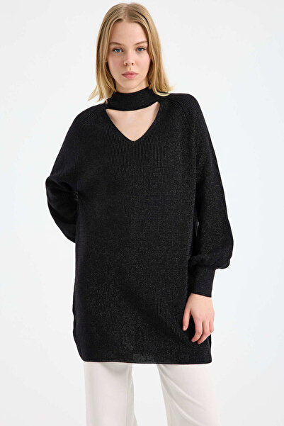 Sementa Half Turtleneck Detailed Tunic Knitwear Sweater - Black