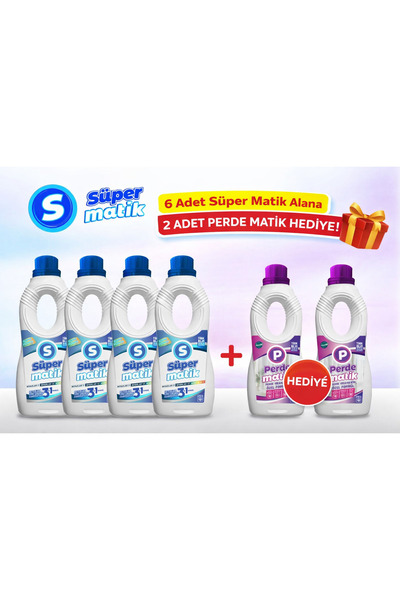 libescarf SÜPERMATİK 6 adet Süper matik çamaşır deterjanı + 2 adet perde mati...